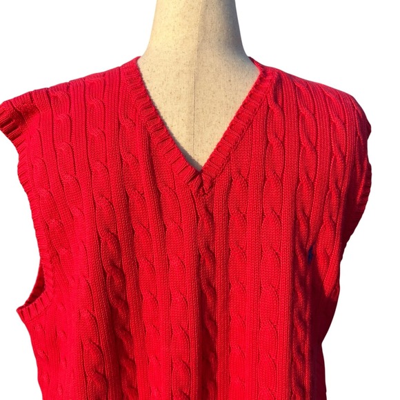 Vtg Polo Ralph‎ Lauren Cable Knit Sweater Vest Mens XL Red V Neck Resortwear - Picture 1 of 6